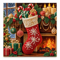 Christmas Stocking Fireplace Pearl Diamond Painting Kit hero image