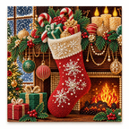Christmas Stocking Fireplace Pearl Diamond Painting Kit hero image