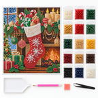 Christmas Stocking Fireplace Pearl Diamond Painting Kit kit image