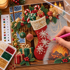 Christmas Stocking Fireplace Pearl Diamond Painting Kit process image