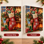 Christmas Stocking Fireplace Pearl Diamond Painting Kit style image