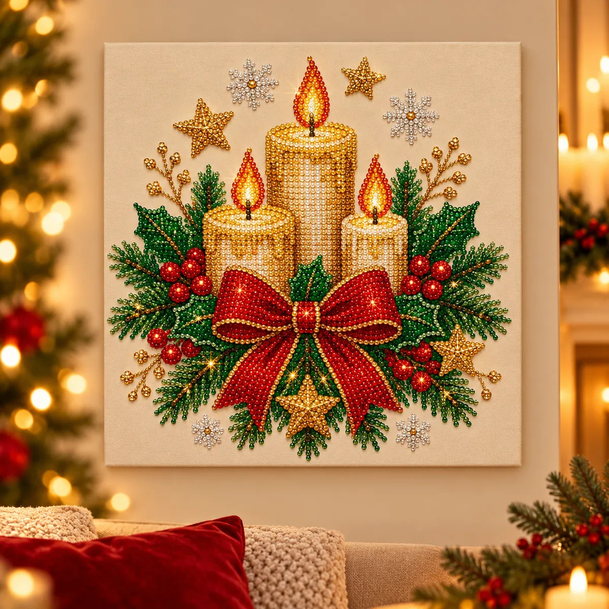 Christmas Three Candle Wreath finished display scene