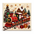 Christmas Train Pearl Diamond Painting Kit on white background, stretched canvas, no outer frame