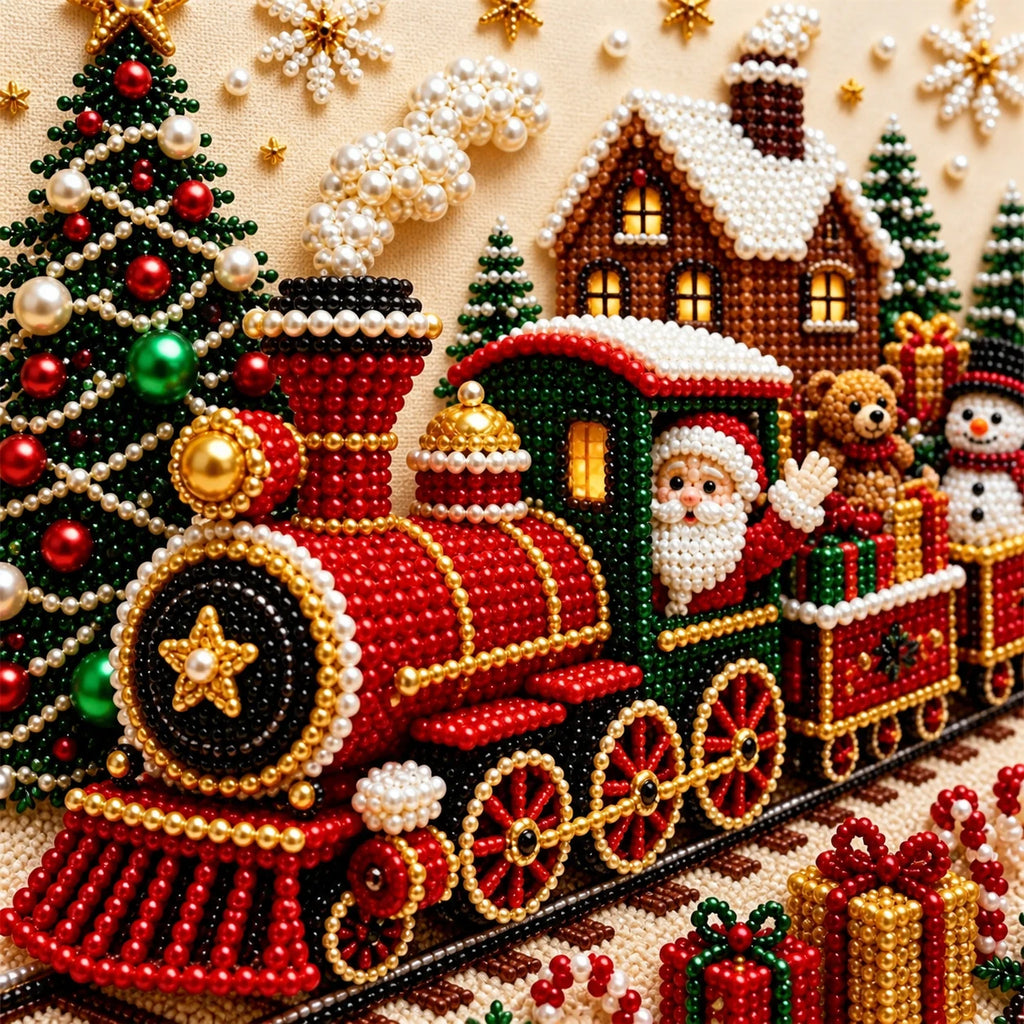 Christmas Train Pearl Diamond Painting Kit - pearl texture closeup