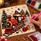 Creating the Christmas Train pearl painting on an unframed canvas