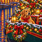 Close-up of the decorated tree, dog, and canal barge formed with diamond drills