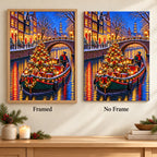 Framed and no-frame comparison for the Christmas canal barge diamond painting