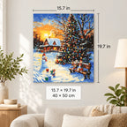 Christmas Tree Snow Day shown in a styled room with 15.7 x 19.7 in and 40 x 50 cm dimensions