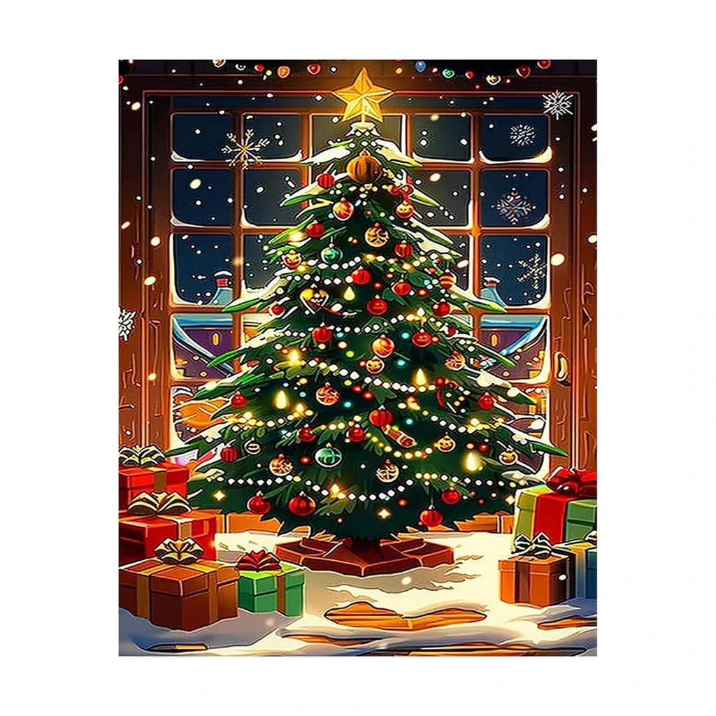 Christmas Tree Window Diamond Painting Kit original artwork on white background