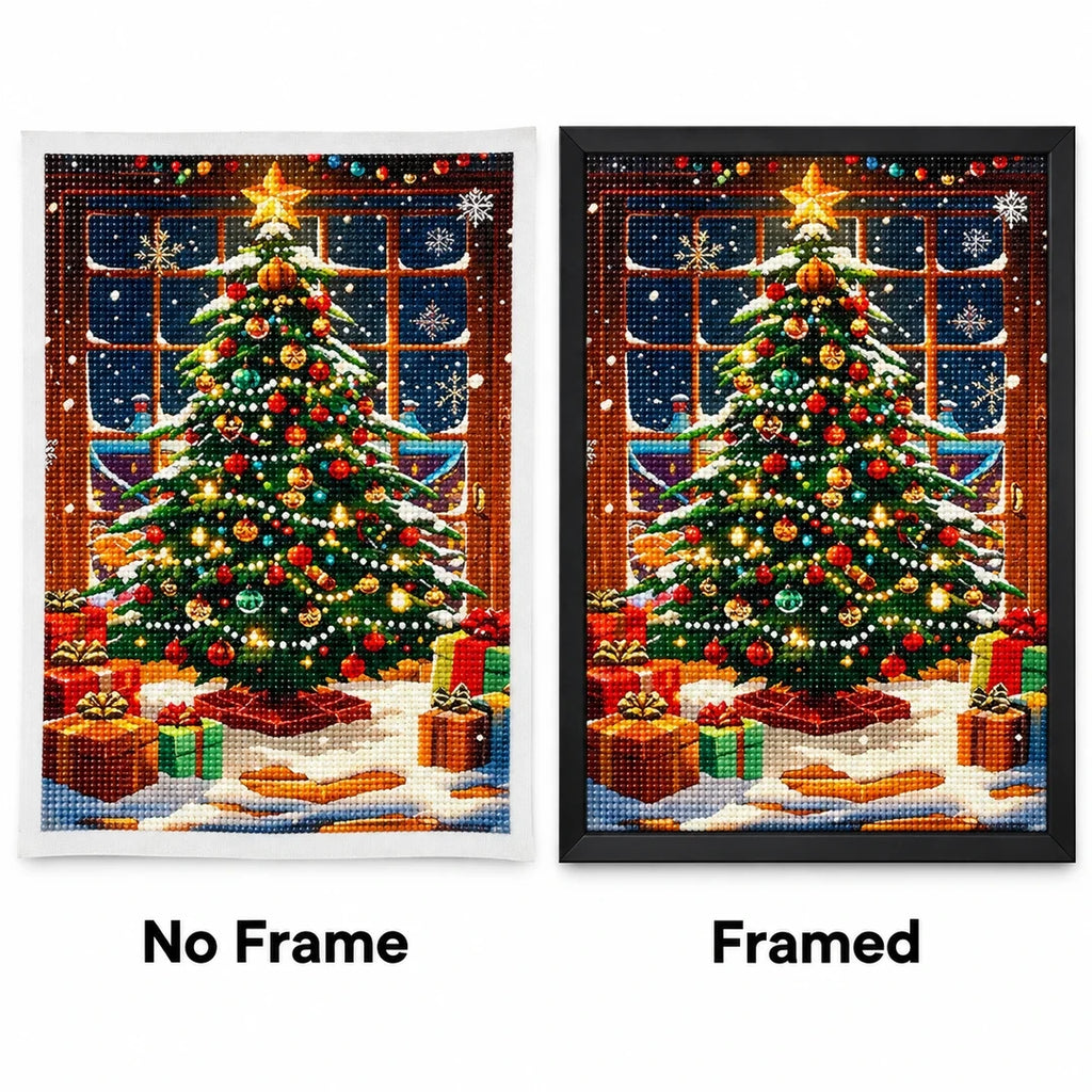 Christmas Tree Window Diamond Painting Kit frame comparison