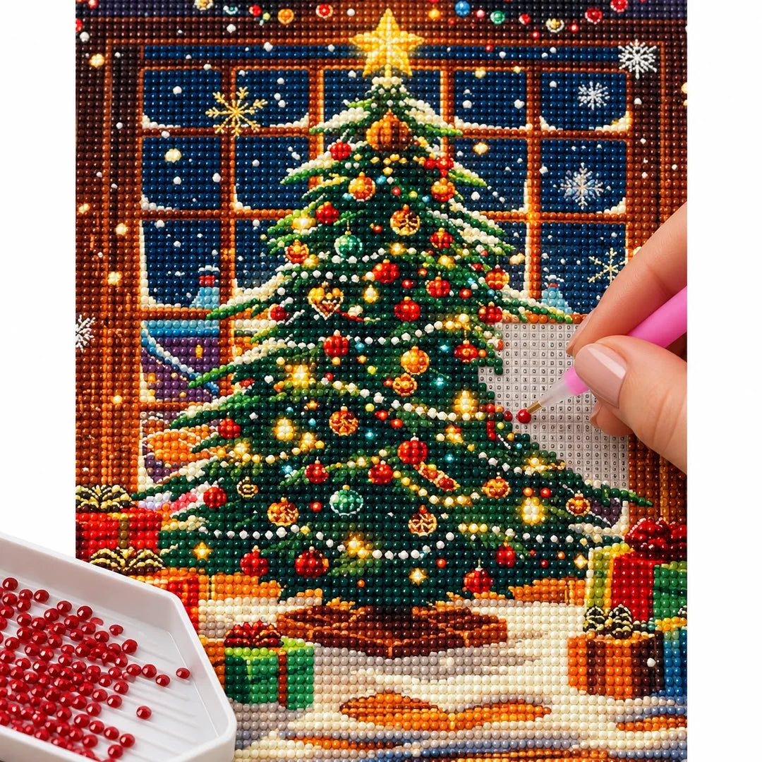 Christmas Tree Window Diamond Painting Kit process