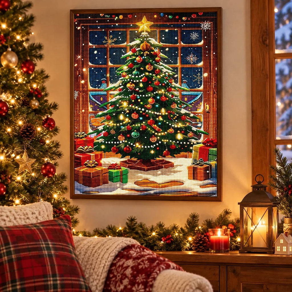 Christmas Tree Window Diamond Painting Kit scene