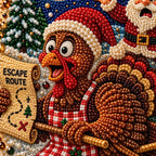 Christmas Turkey Escape Pearl Diamond Painting Kit detail