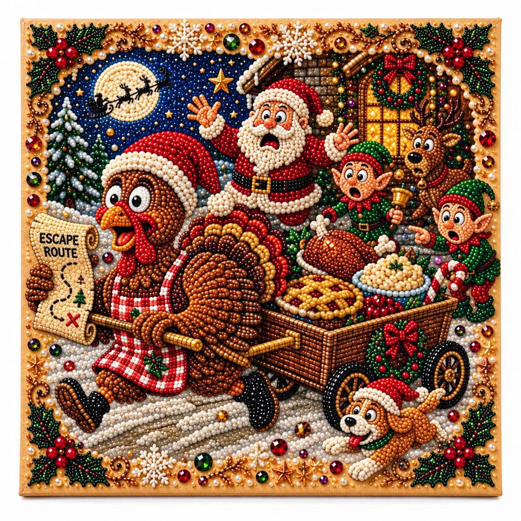 Christmas Turkey Escape Pearl Diamond Painting Kit hero