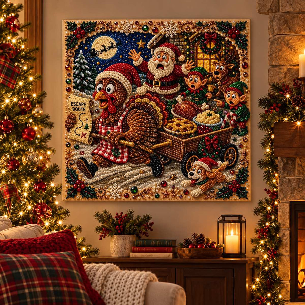 Christmas Turkey Escape Pearl Diamond Painting Kit room