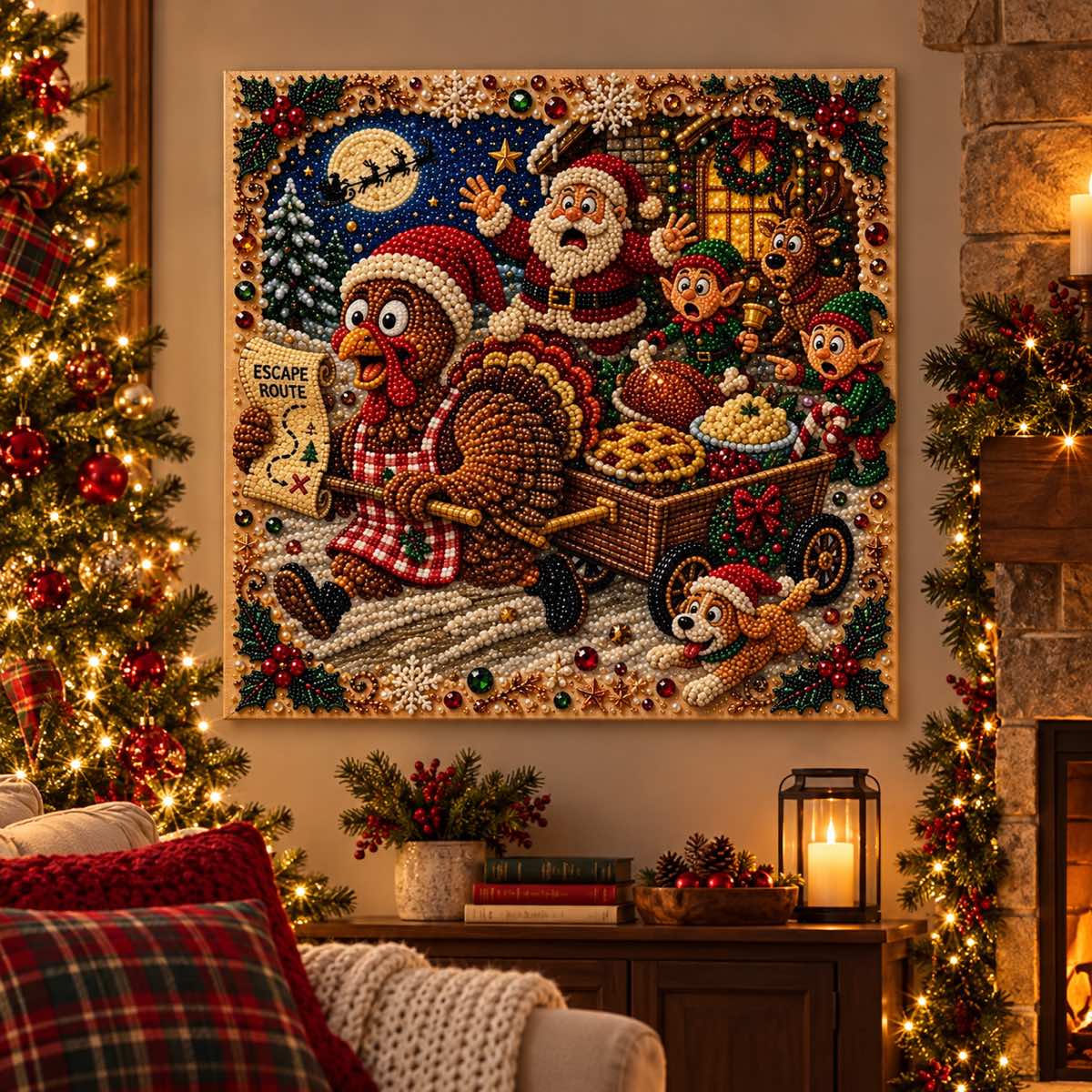Christmas Turkey Escape Pearl Diamond Painting Kit room