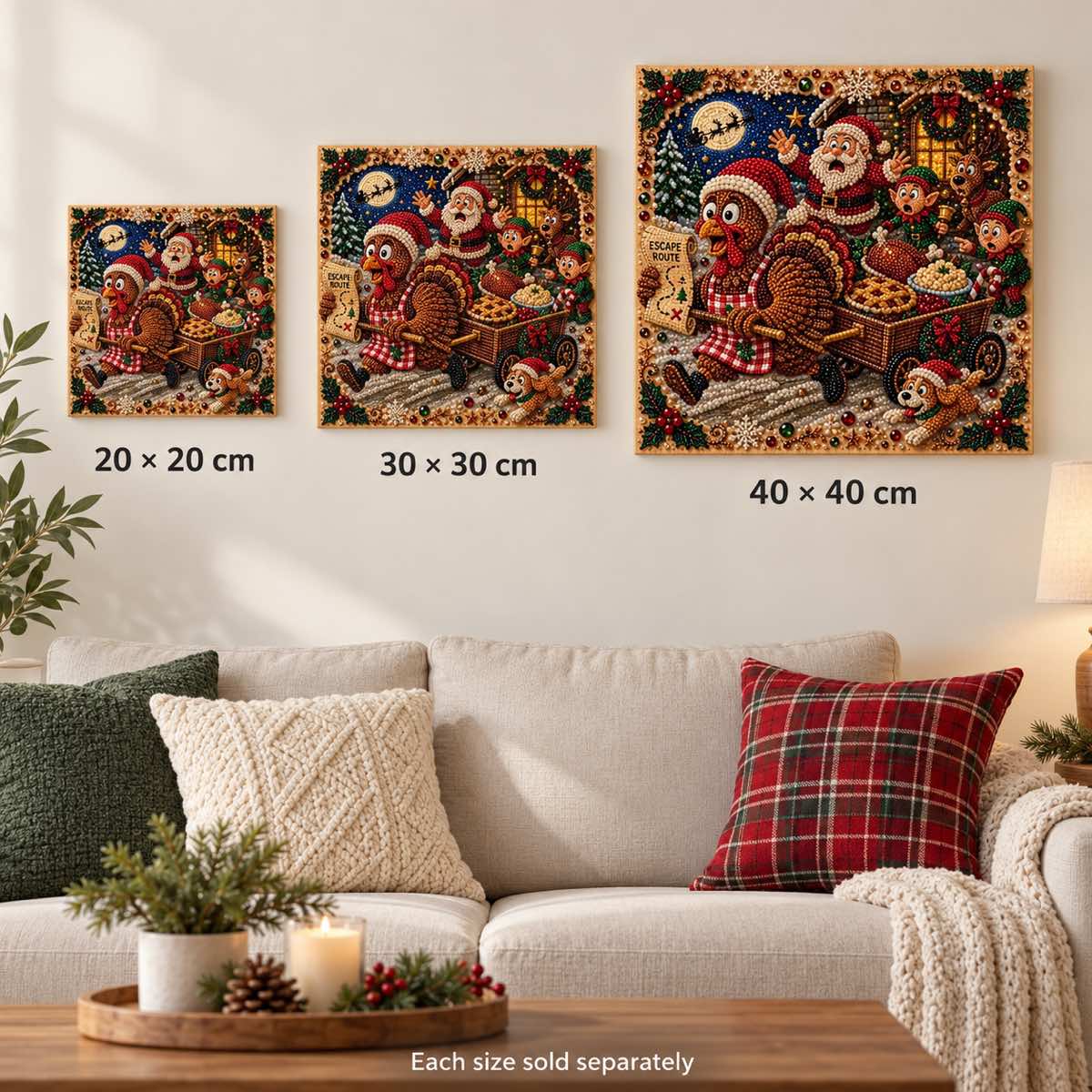 Christmas Turkey Escape Pearl Diamond Painting Kit size