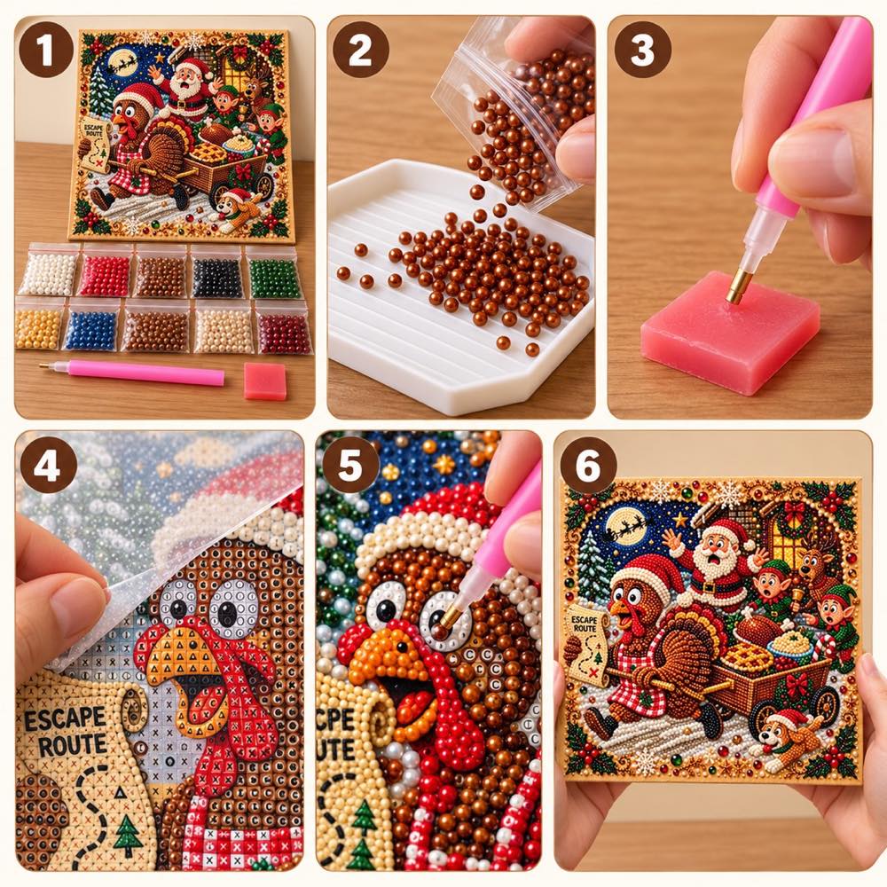 Christmas Turkey Escape Pearl Diamond Painting Kit tutorial