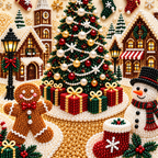 Christmas Village Tree Snowman Pearl Diamond Painting Kit detail image