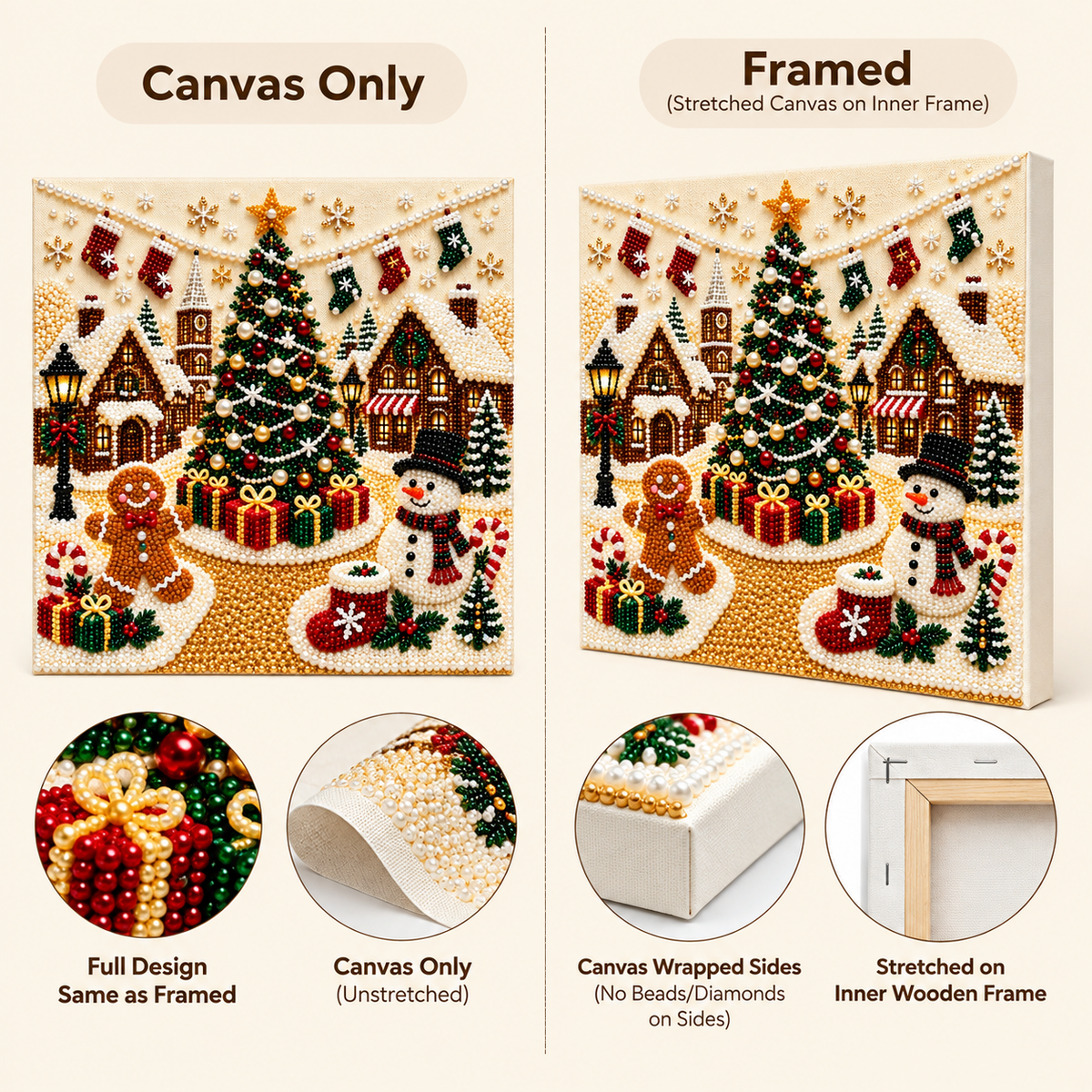Christmas Village Tree Snowman Pearl Diamond Painting Kit style image
