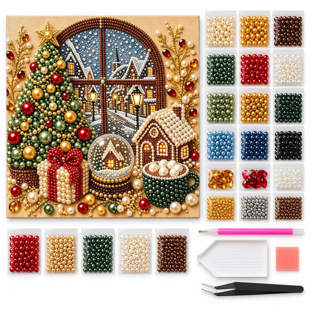 Christmas Village Window pearl painting kit contents