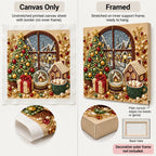 Canvas Only and Framed options for Christmas Village Window pearl painting; decorative outer frame not included