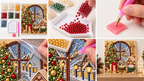 Six-step tutorial showing how to make the Christmas Village Window pearl painting