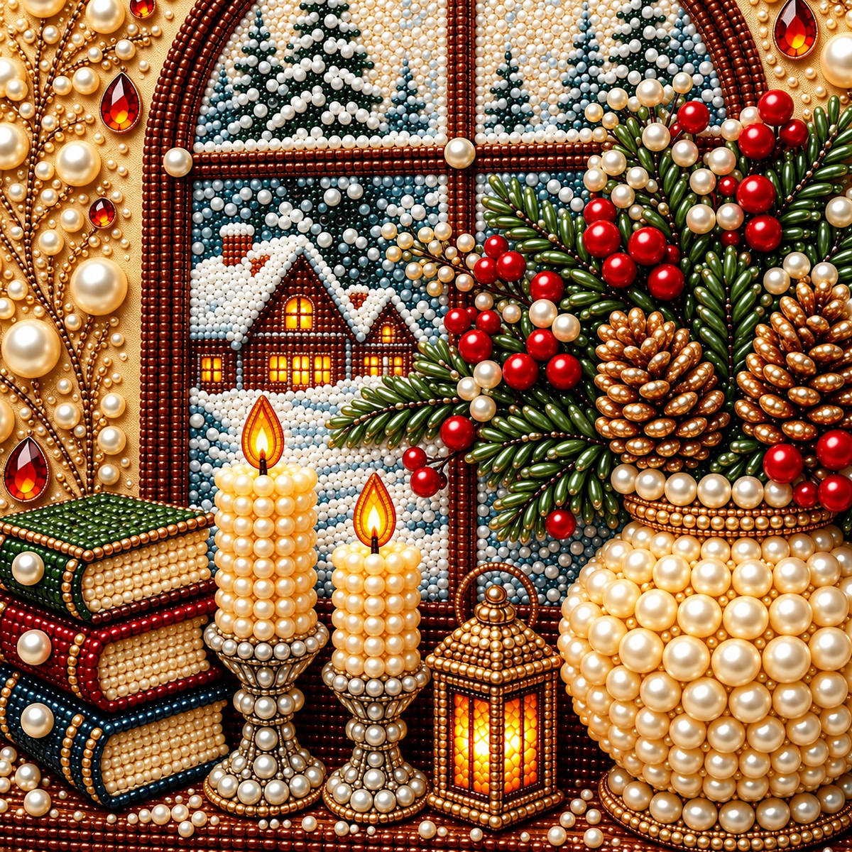 Christmas Window Vase pearl painting kit – detail image