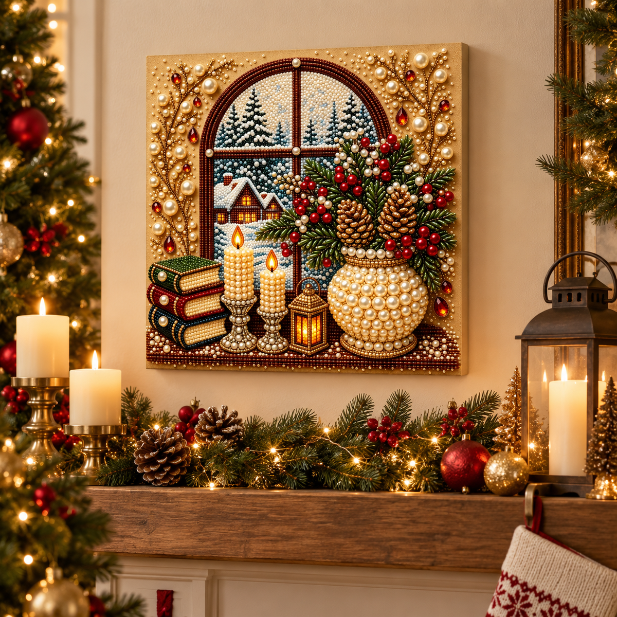 Christmas Window Vase pearl painting kit – room image