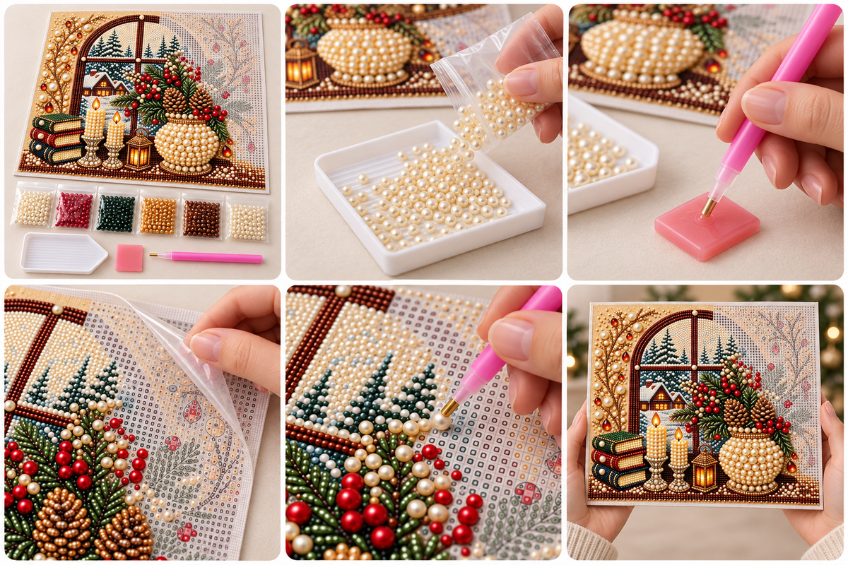 Christmas Window Vase pearl painting kit – six-step tutorial