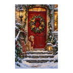 White-background finished diamond painting of christmas wreath on a door