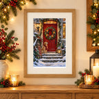 Framed home display of the christmas wreath on a door diamond painting