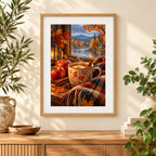 Framed home display of the cinnamon cider by a winter window diamond painting
