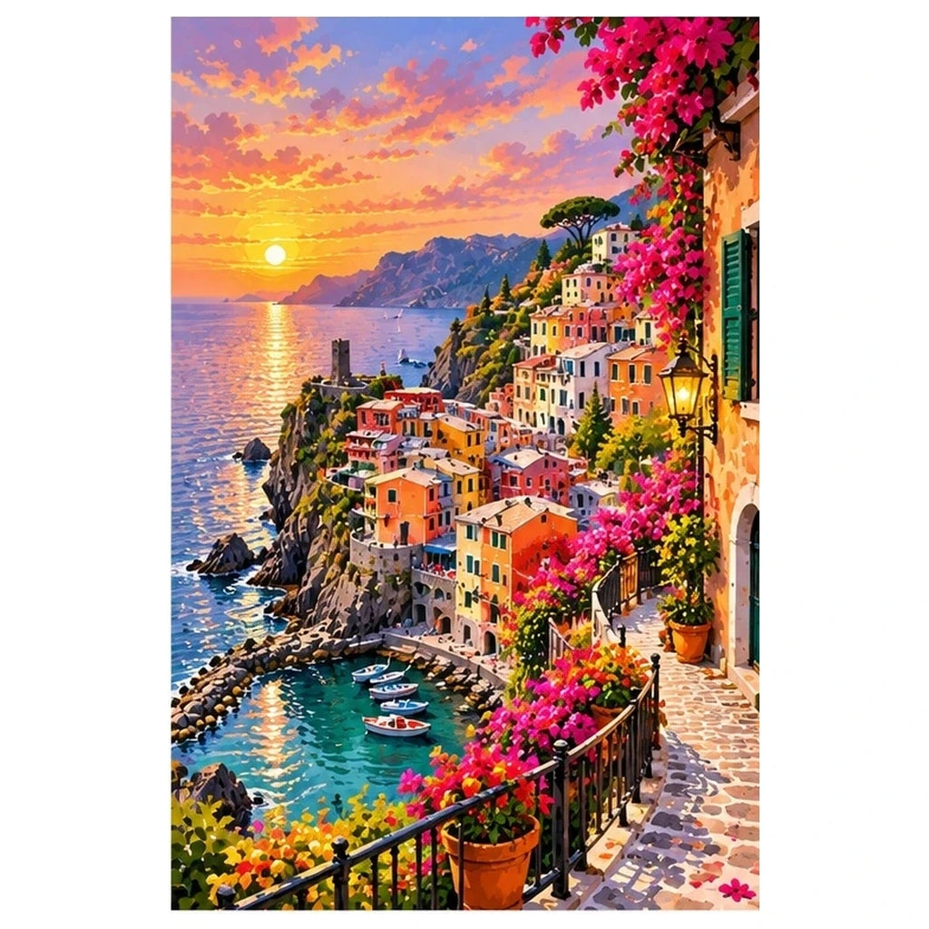 Cinque Terre Italy Sunset original artwork on white
