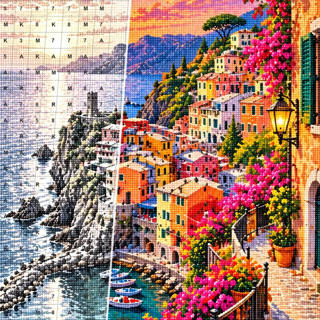 Cinque Terre Italy Sunset canvas and resin drill detail
