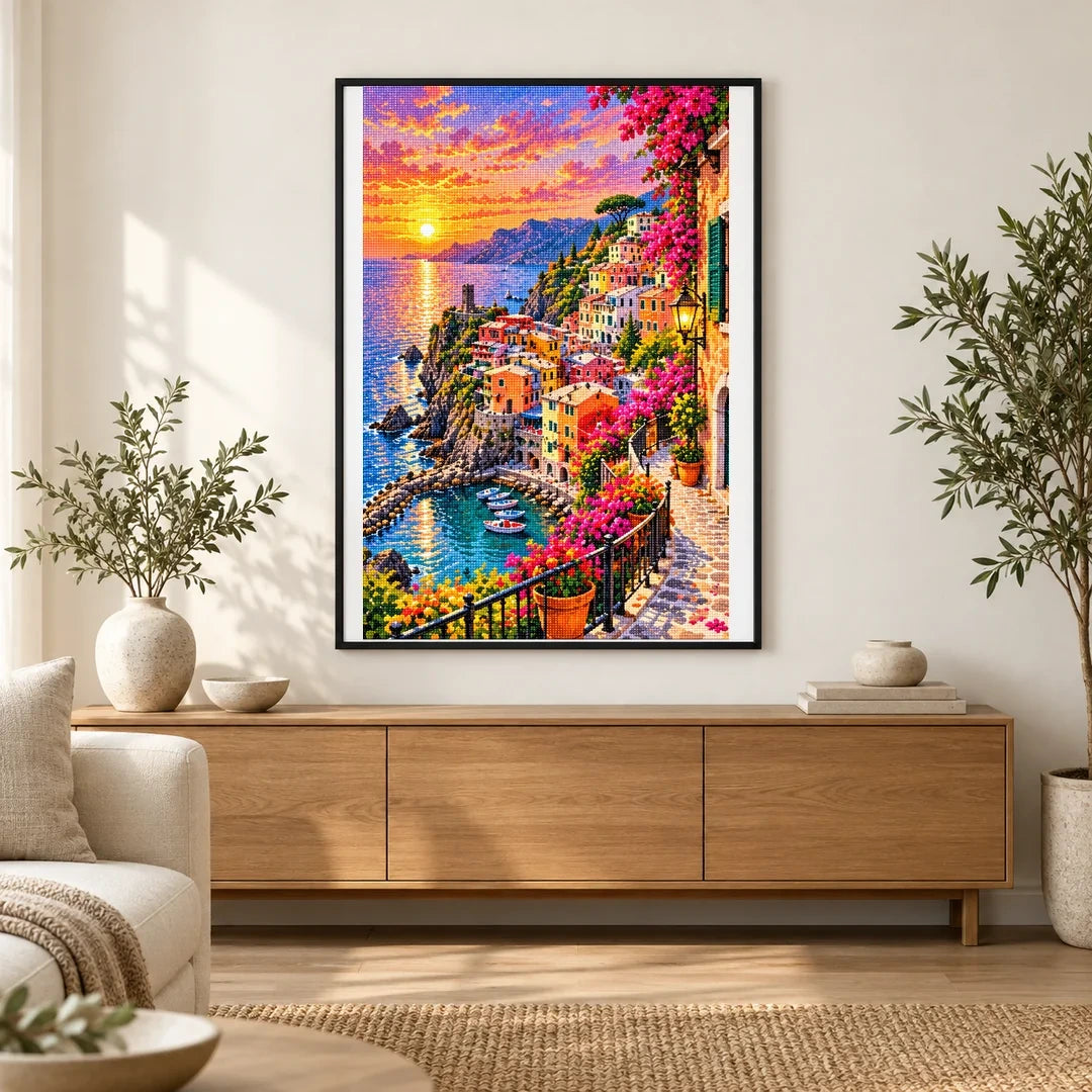 Cinque Terre Italy Sunset finished artwork in home décor