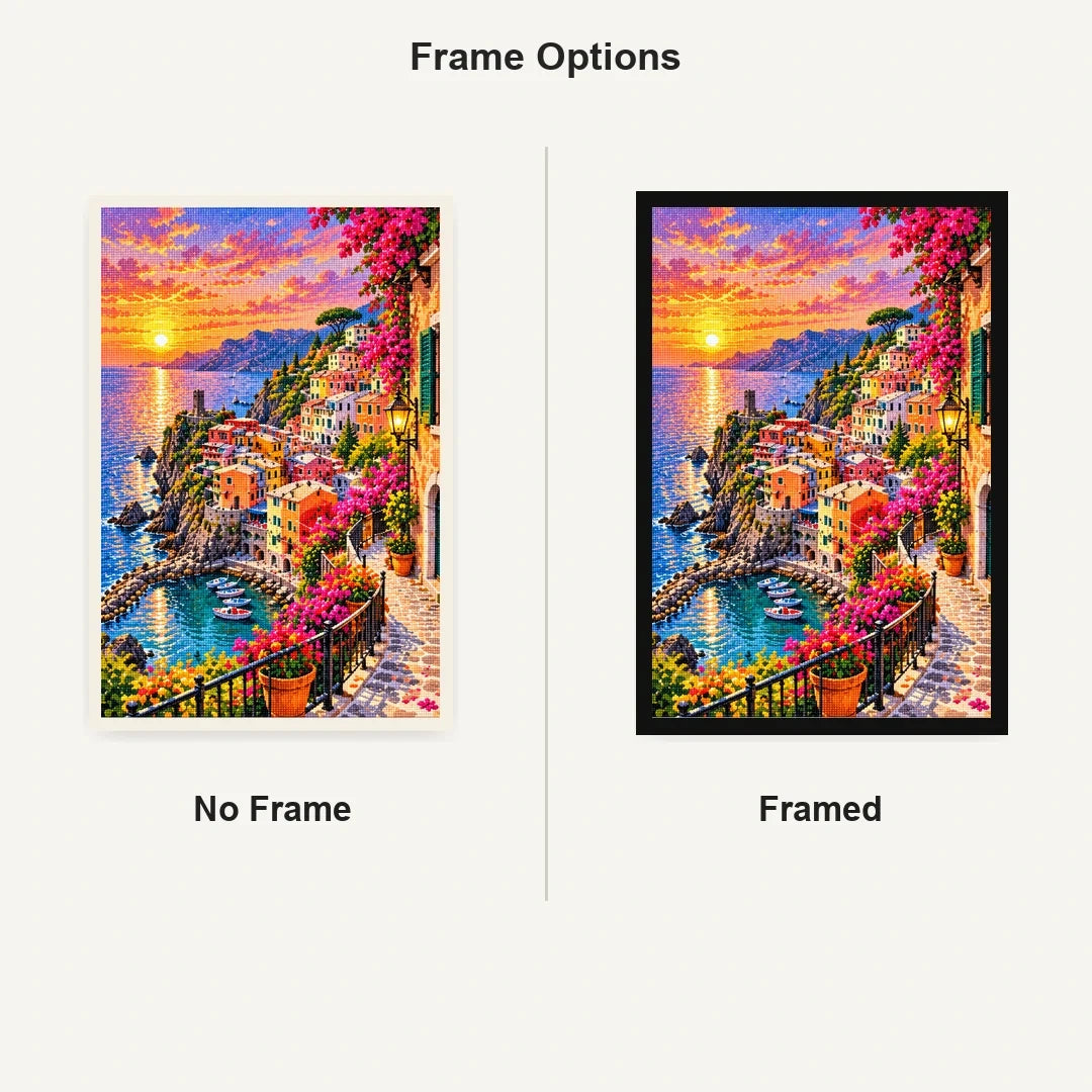 Cinque Terre Italy Sunset No Frame and Framed comparison