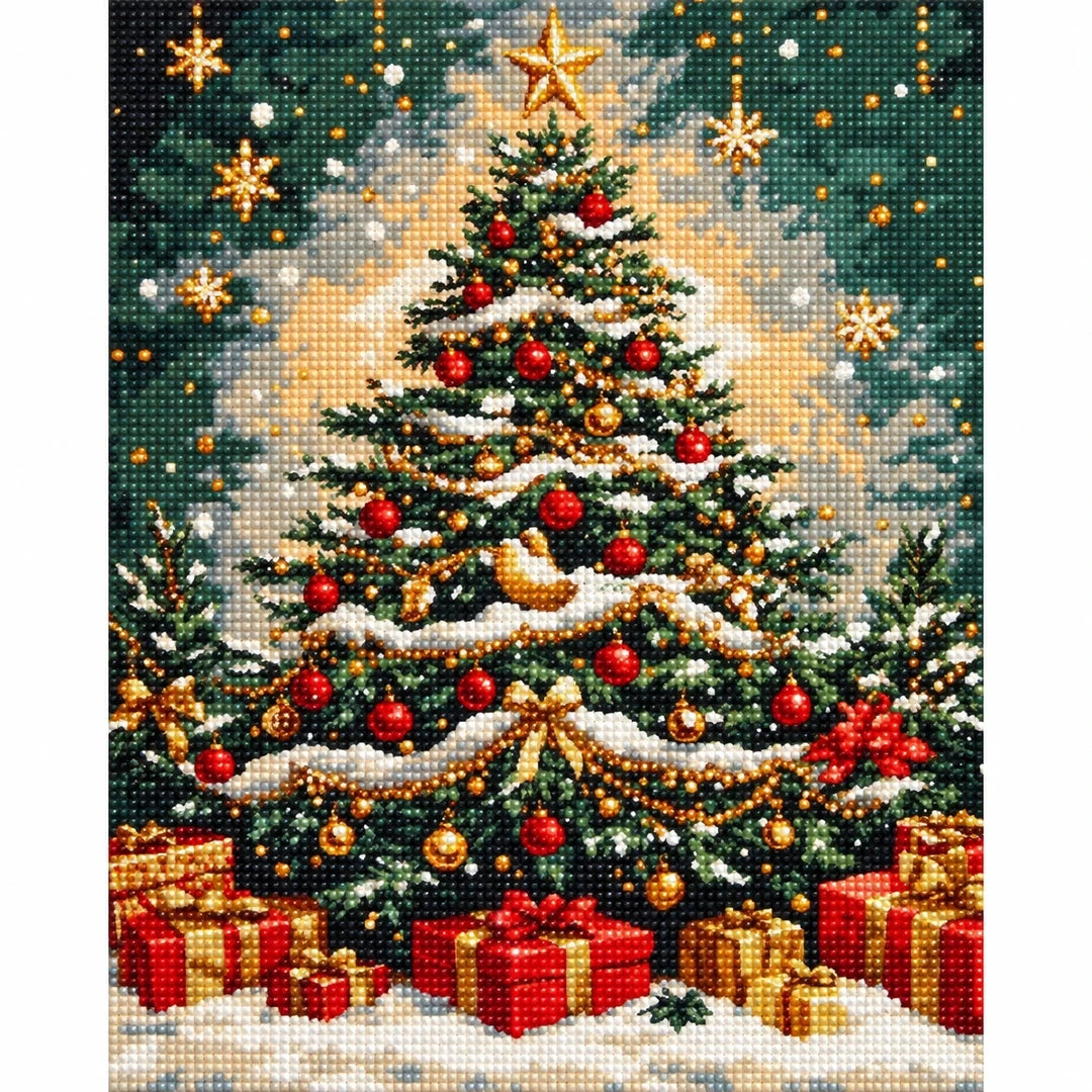 Classic Christmas Tree Diamond Painting Kit finished diamond artwork on white background