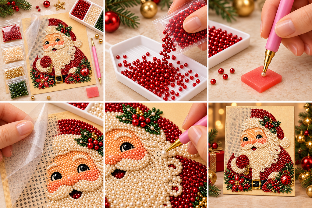 Classic Santa Claus Pearl Diamond Painting Kit tutorial image
