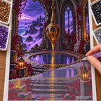 Hand placing diamond drills on the cliff pendulum hall canvas