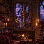 Framed cliff pendulum hall diamond painting displayed in a moody interior