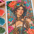 Hands placing diamond drills on the clockwork botanist canvas