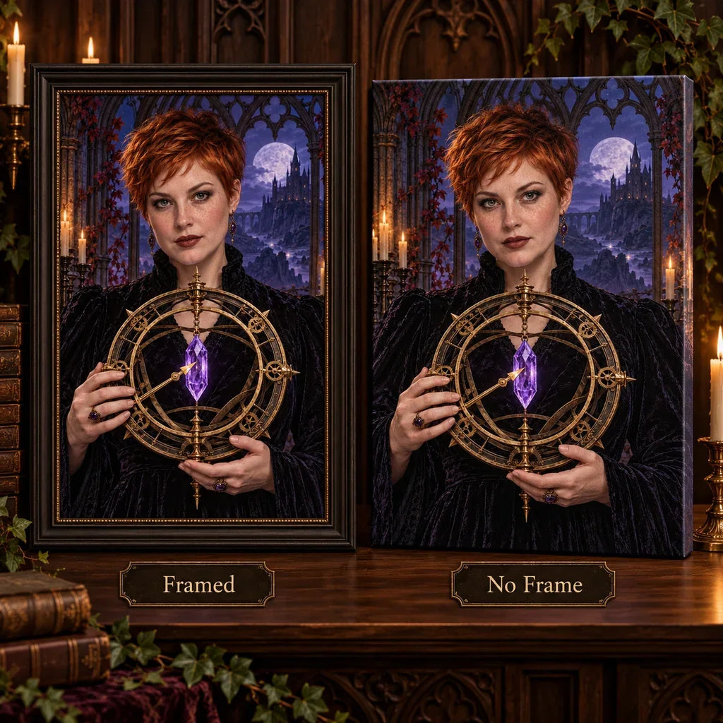 Framed and no-frame Clockwork Diviner designs shown side by side.