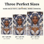Cloud Archivist diamond painting in 20 by 30, 30 by 40, and 40 by 50 centimeter sizes
