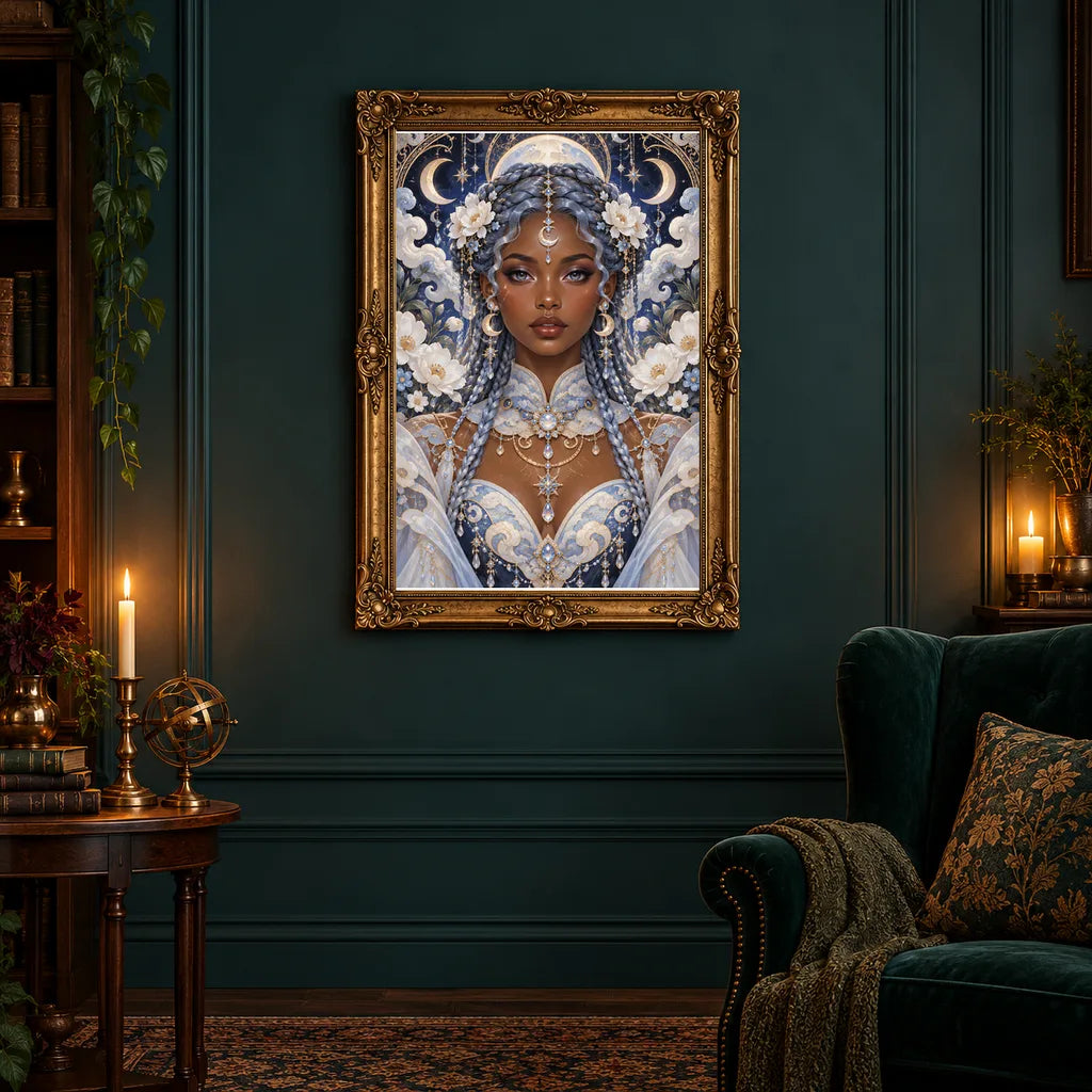 Framed Cloud Archivist diamond painting displayed in a home interior