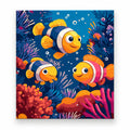 Clownfish Coral Reef paint by numbers artwork on a front-facing canvas against a white background