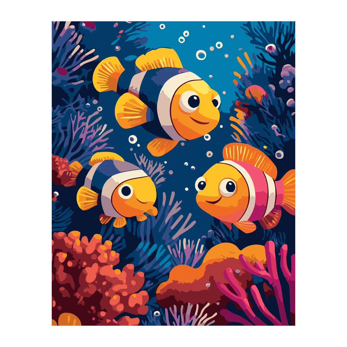 Clownfish Coral Reef completed artwork on a clean white background