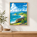 Home decor scene showing the Coastal Curve Diamond Painting Kit artwork displayed in a room.