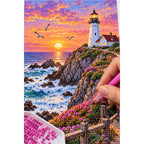 Coastal Lighthouse Sunset diamond placement process
