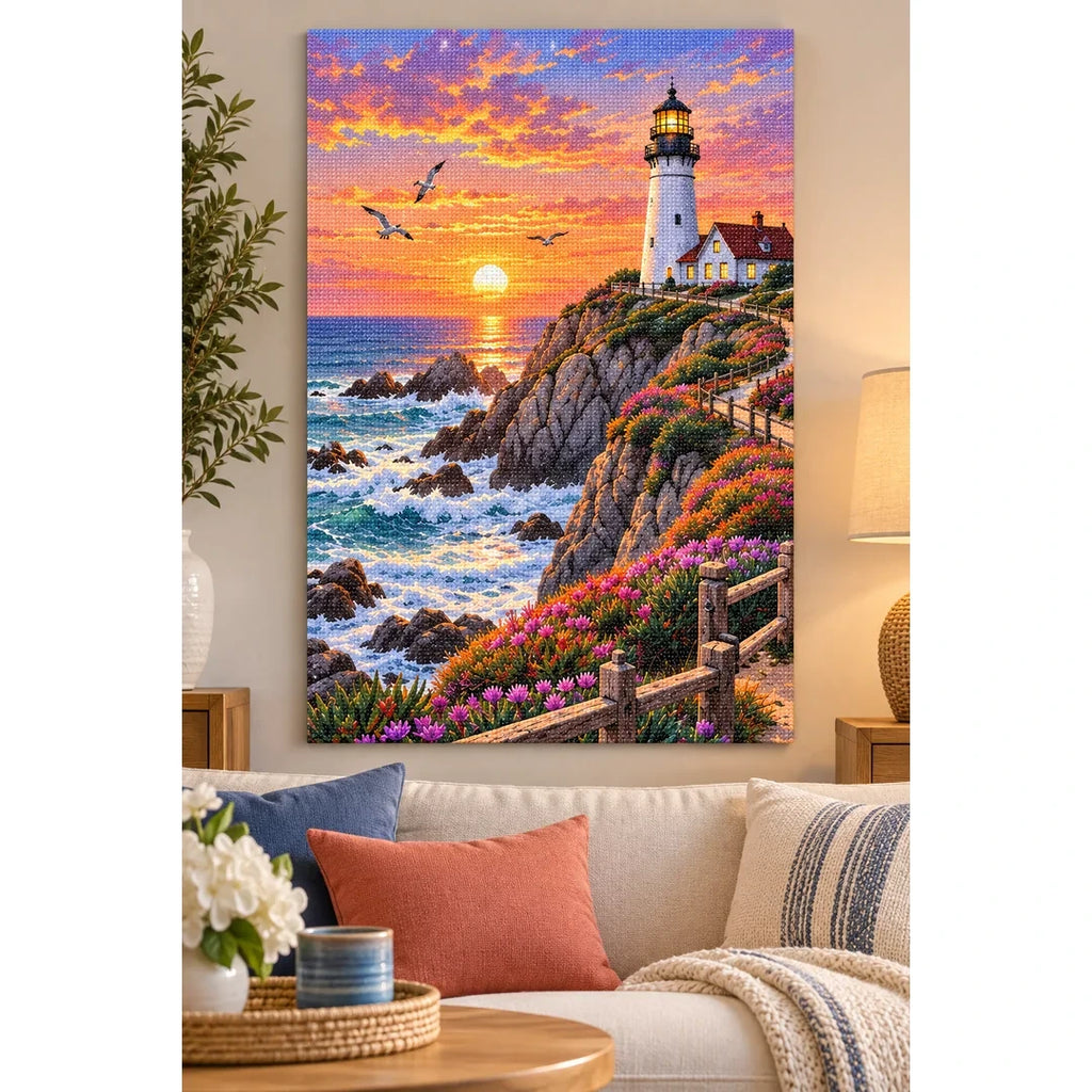 Coastal Lighthouse Sunset home decor scene